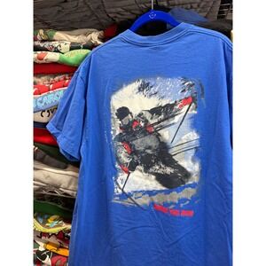 Vintage 90s Make The Run Skiing Pocket T-Shirt XL Blue Single Stitch Made in USA